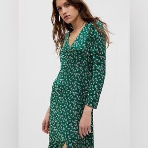 NWT Gap Sz 8 Satin Floral Cottagecore Green Midi Dress